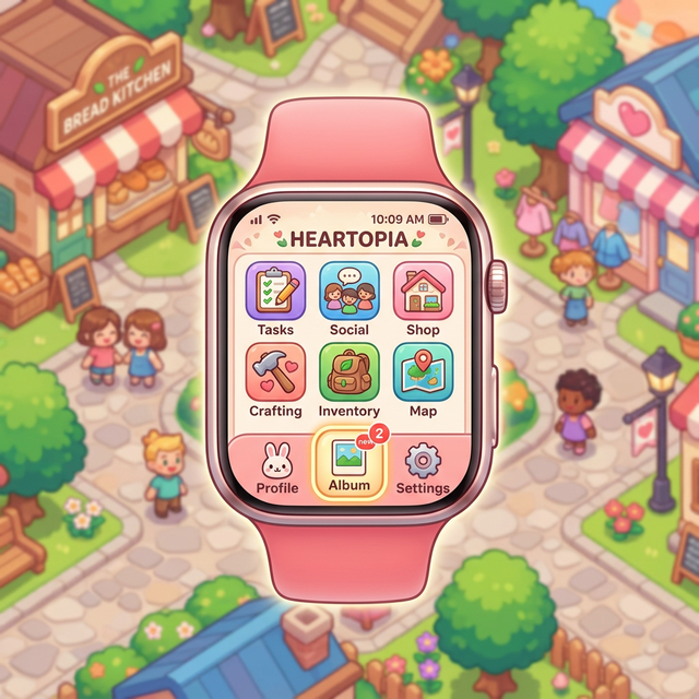 Smartwatch Album UI showing the gallery app icon located at the bottom